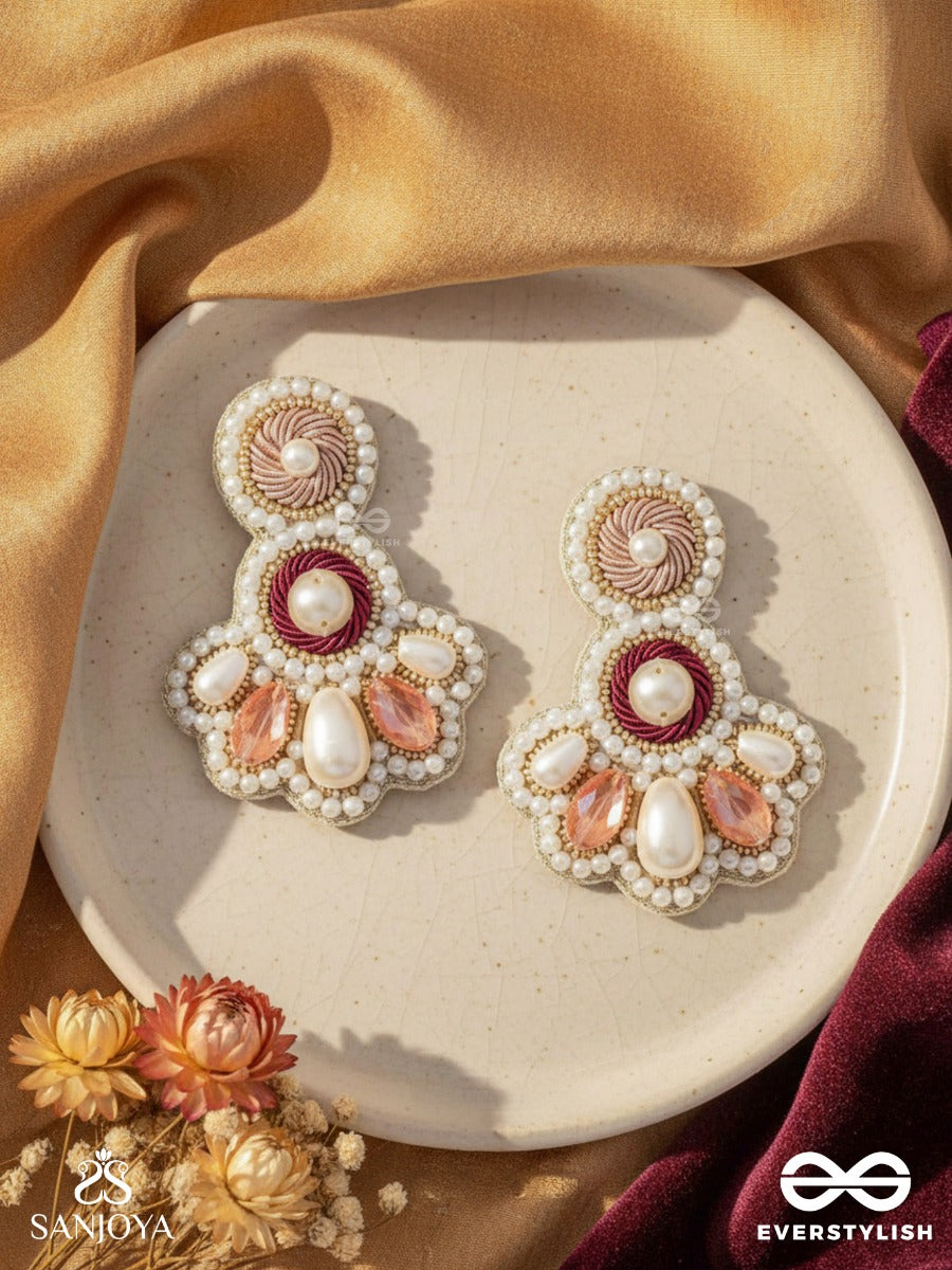 Aartava- The Blooming Flower- Pearl Drops And Glass Drops Embroidered Earrings