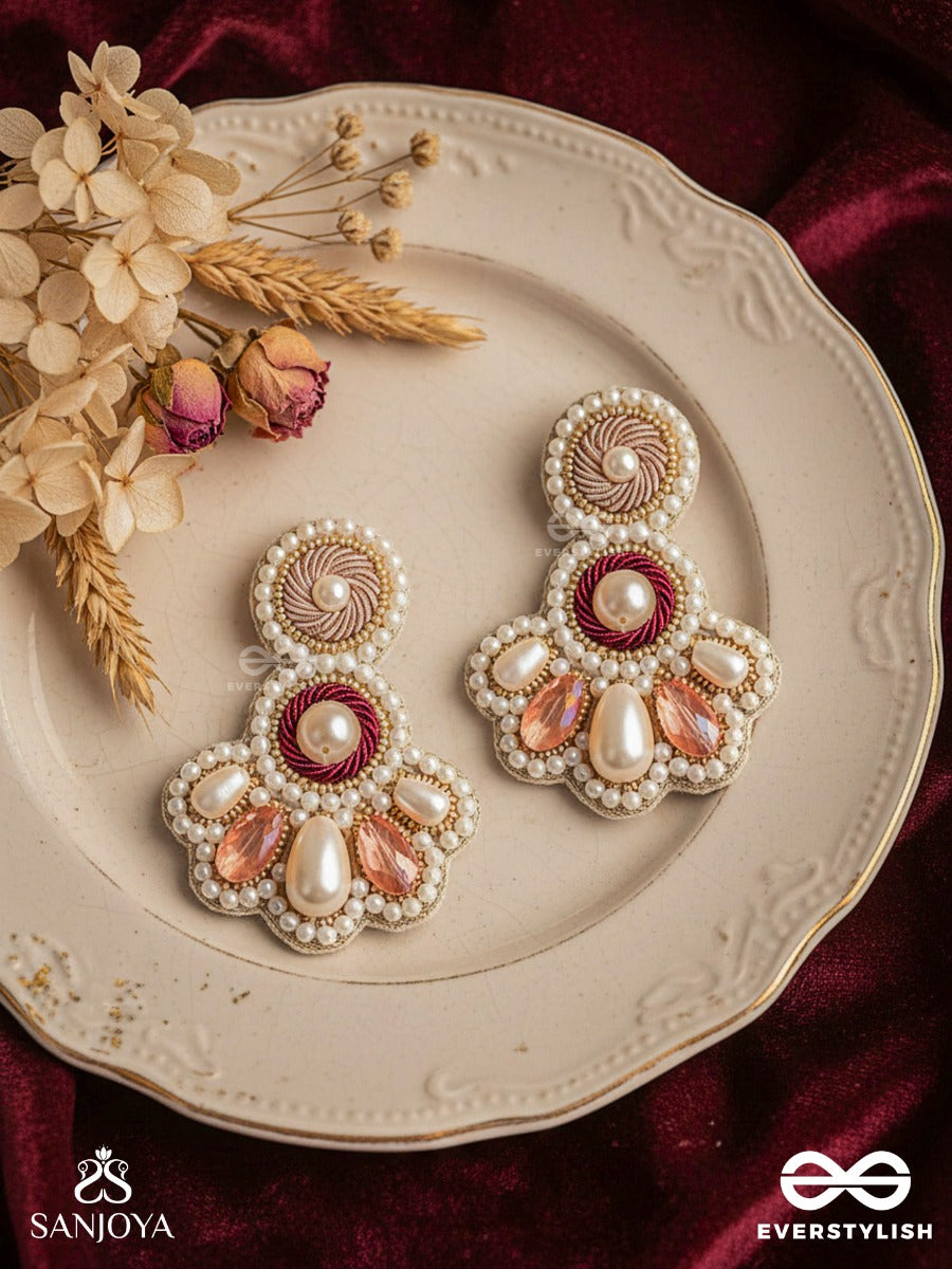 Aartava- The Blooming Flower- Pearl Drops And Glass Drops Embroidered Earrings