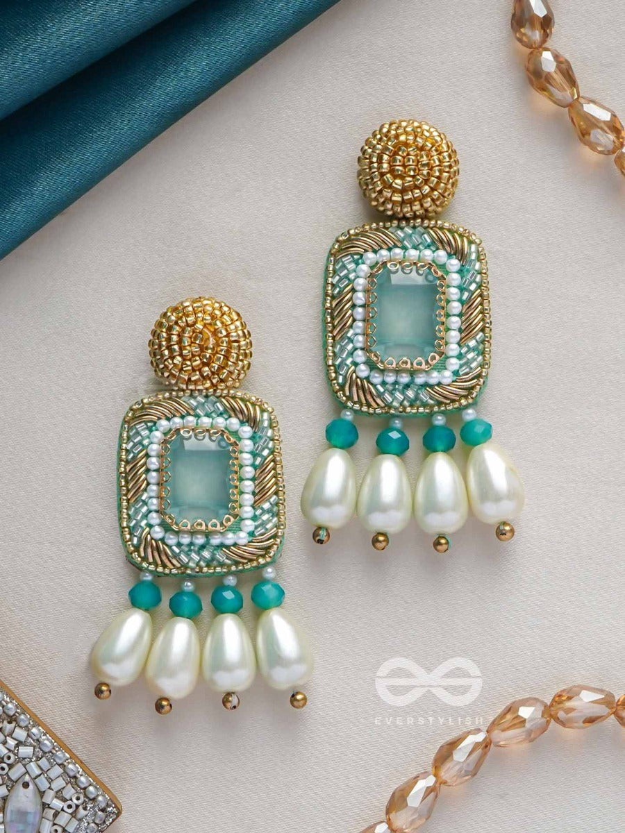 Mandara- The Lucent Mirror - Stones And Pearl Drops Embroidered Earrings