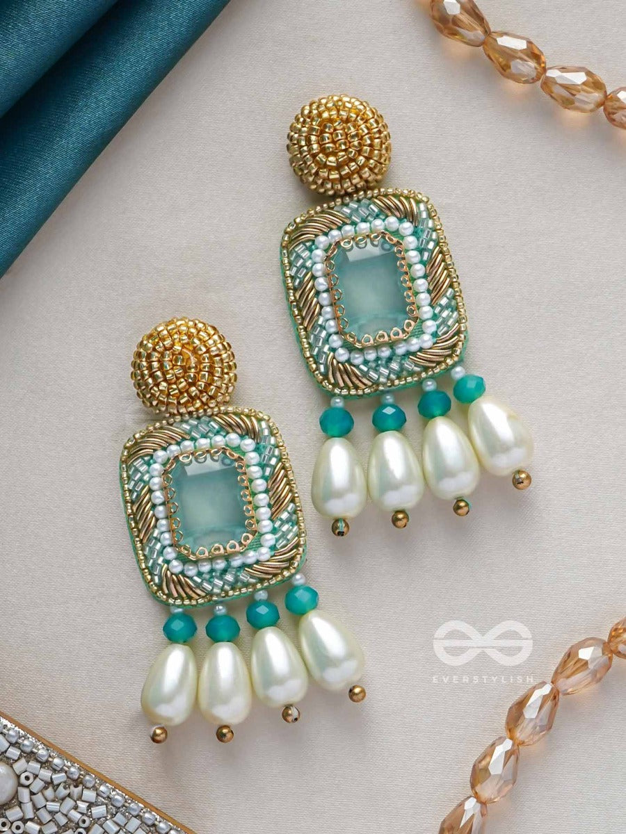 Mandara- The Lucent Mirror - Stones And Pearl Drops Embroidered Earrings