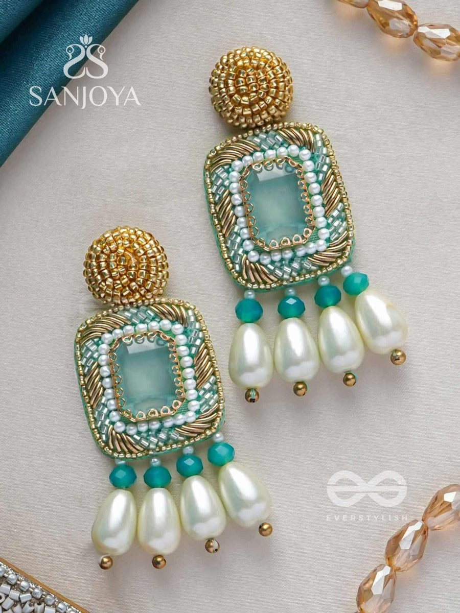 Mandara- The Lucent Mirror - Stones And Pearl Drops Embroidered Earrings