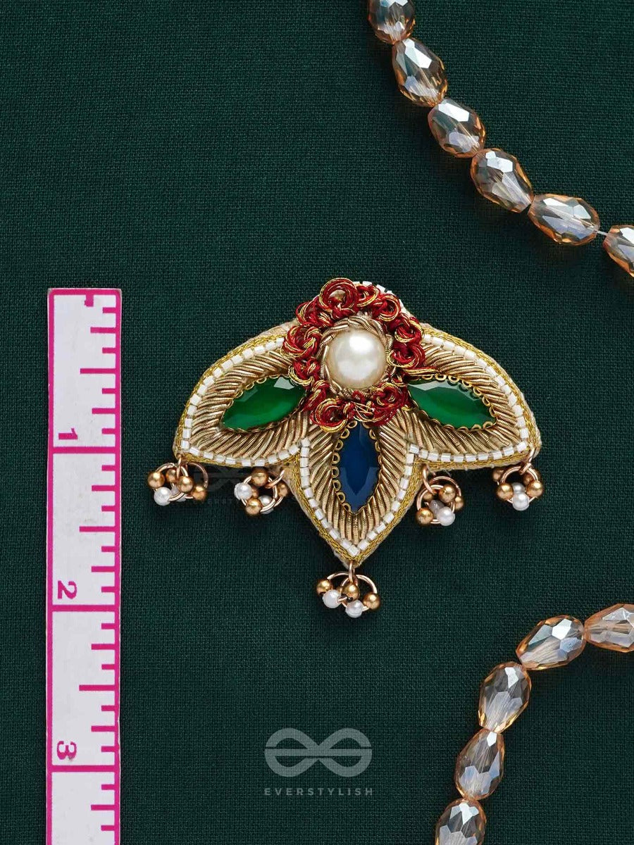 Kaaravi- The Lush Leaf- Resham, Pearls And Stones Embroidered Earrings