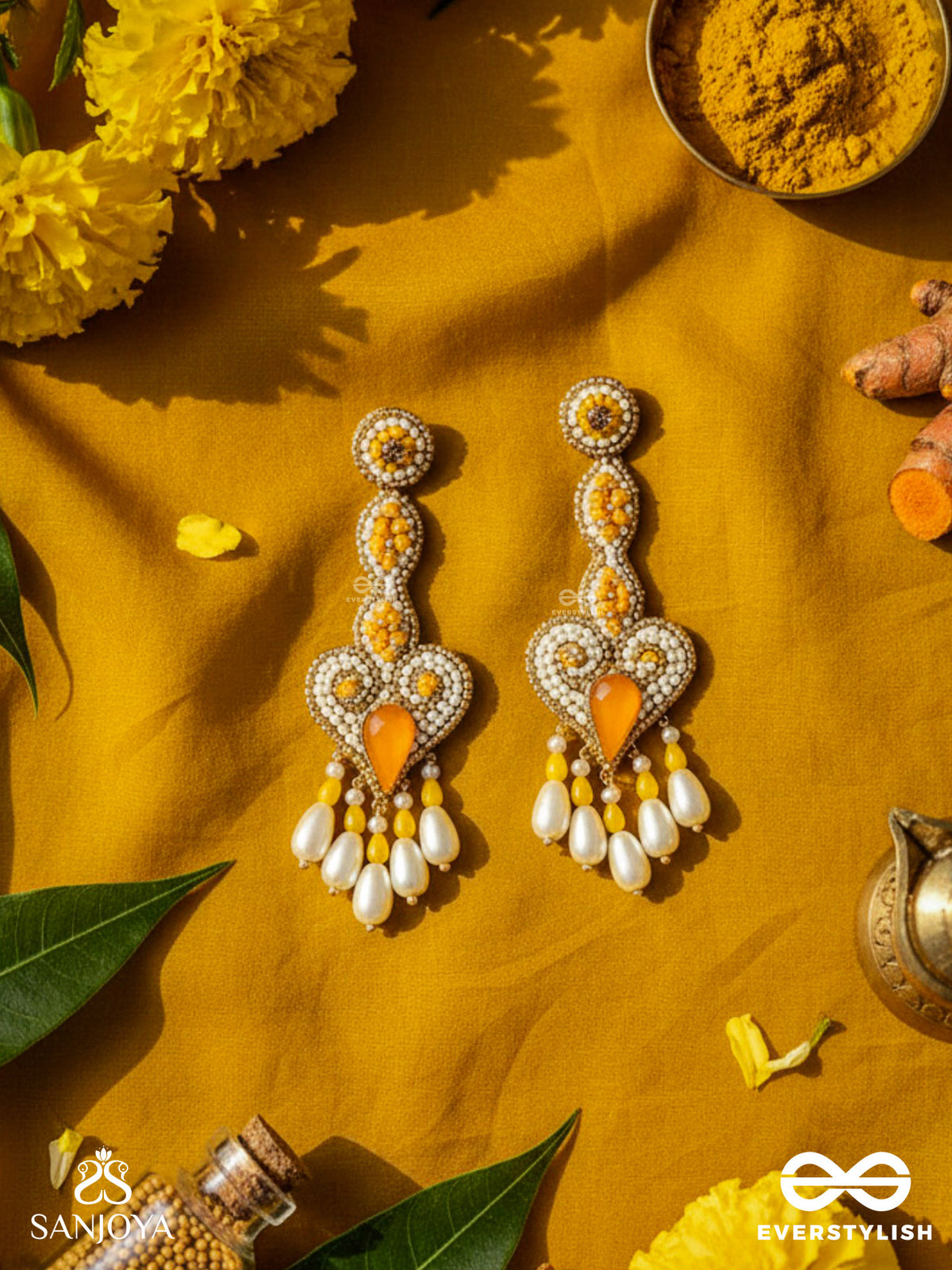 Aatapya- The Glorious Sunshine- Pearls And Stones Embroidered Earrings