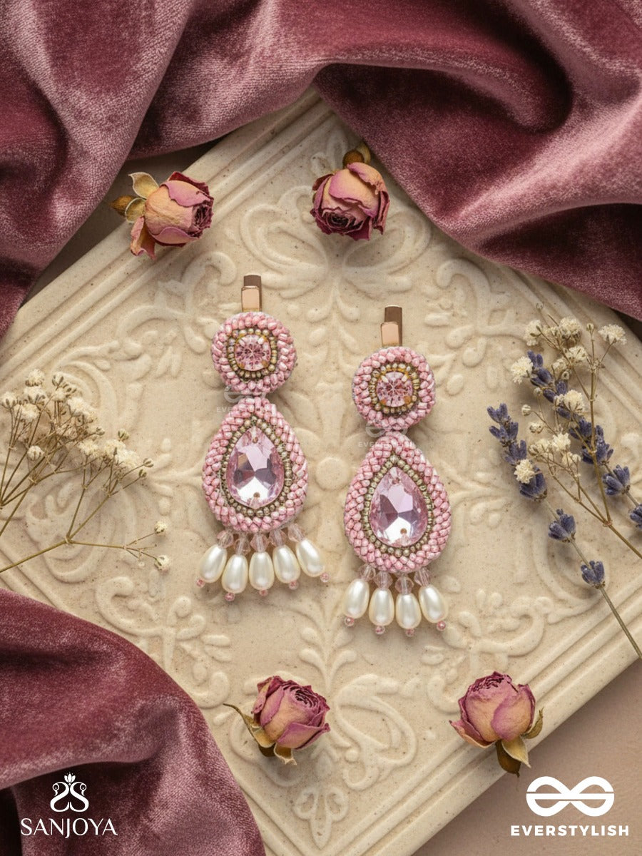 Aarakta- The Pink Beauty- Pearls And Stones Embroidered Hair Clips