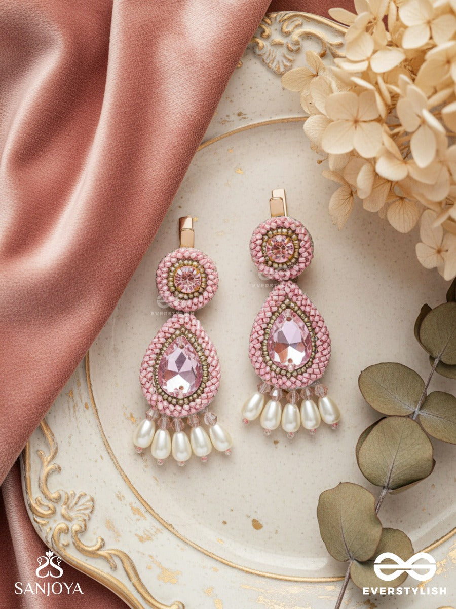 Aarakta- The Pink Beauty- Pearls And Stones Embroidered Hair Clips