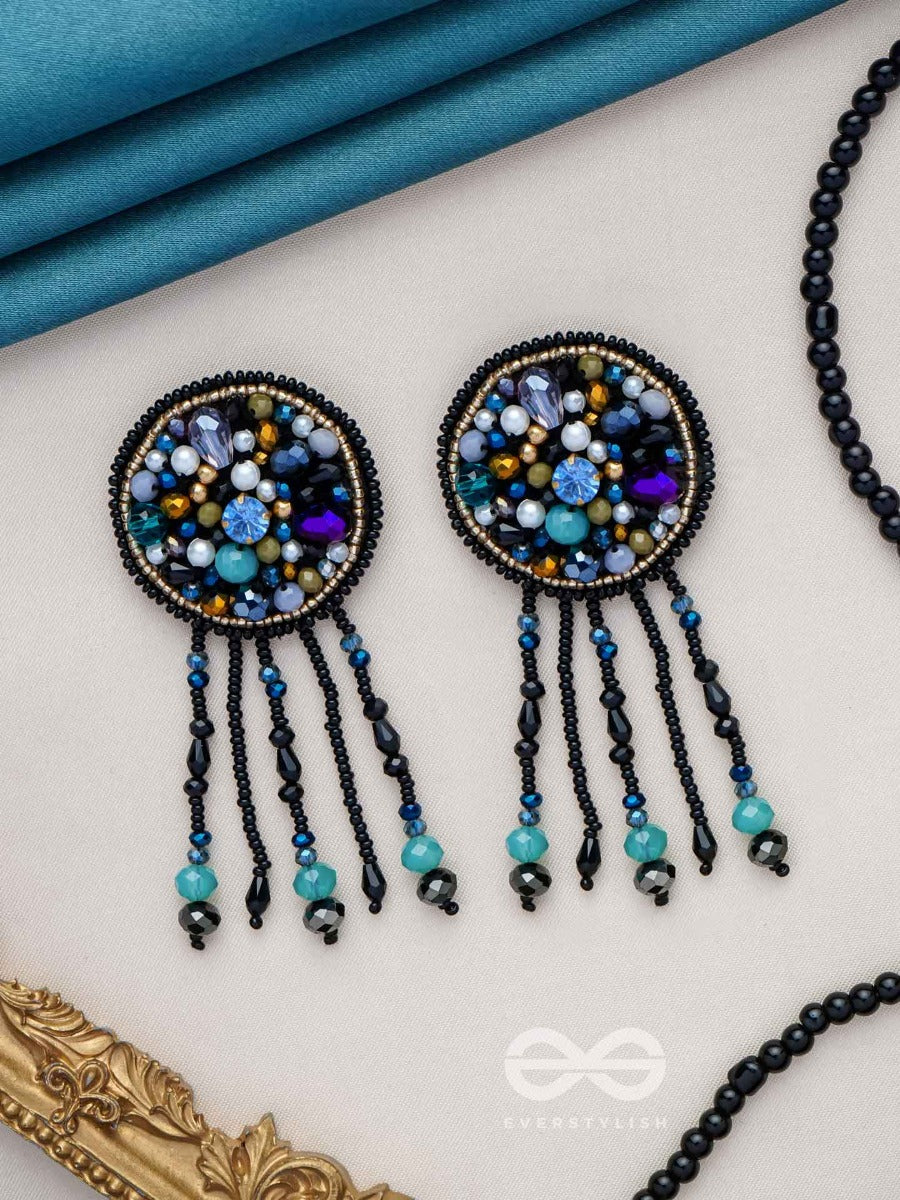 Velaam- The Sandy Beach- Stones And Glass Beads Embroidered Earrings