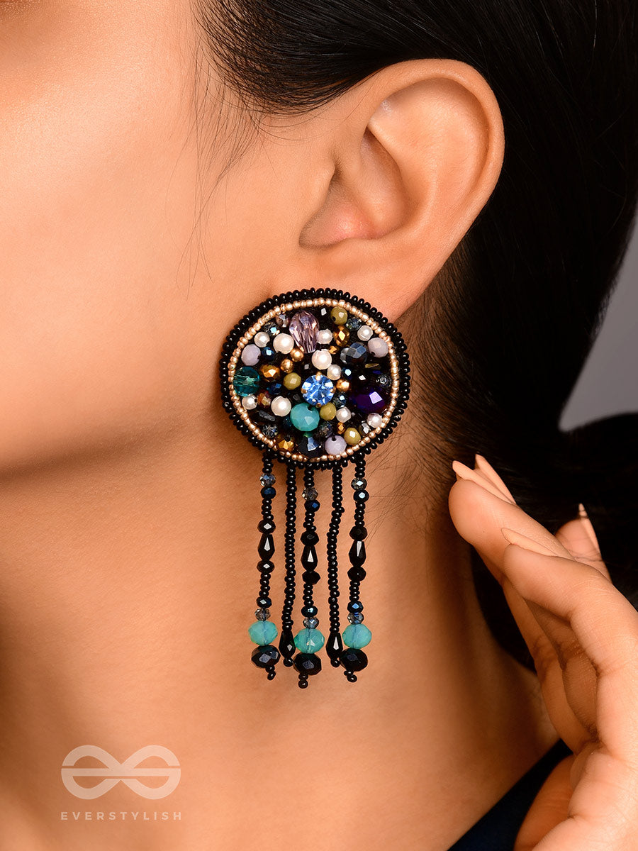 Velaam- The Sandy Beach- Stones And Glass Beads Embroidered Earrings