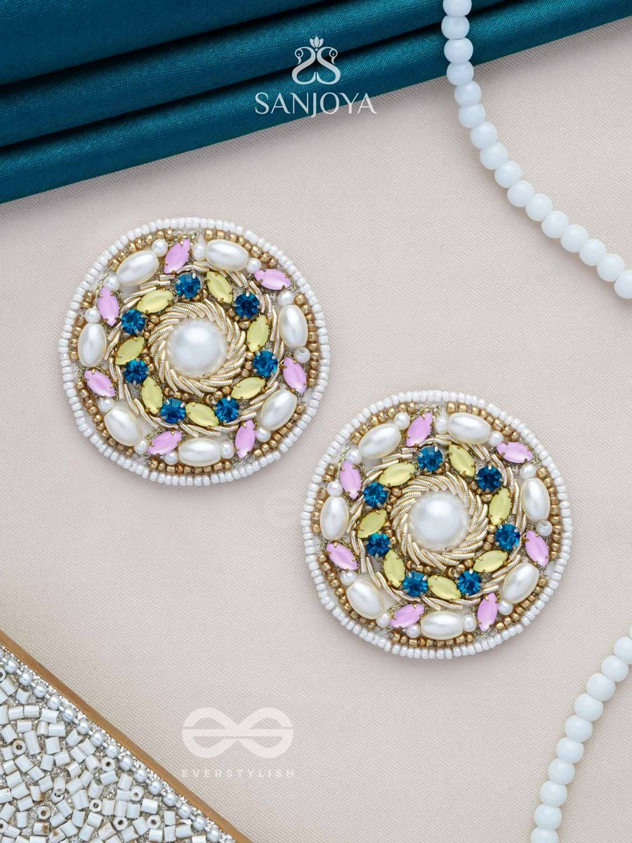 Bhanemi- The Circle Of Light- Pearls And Stones Embroidered Earrings