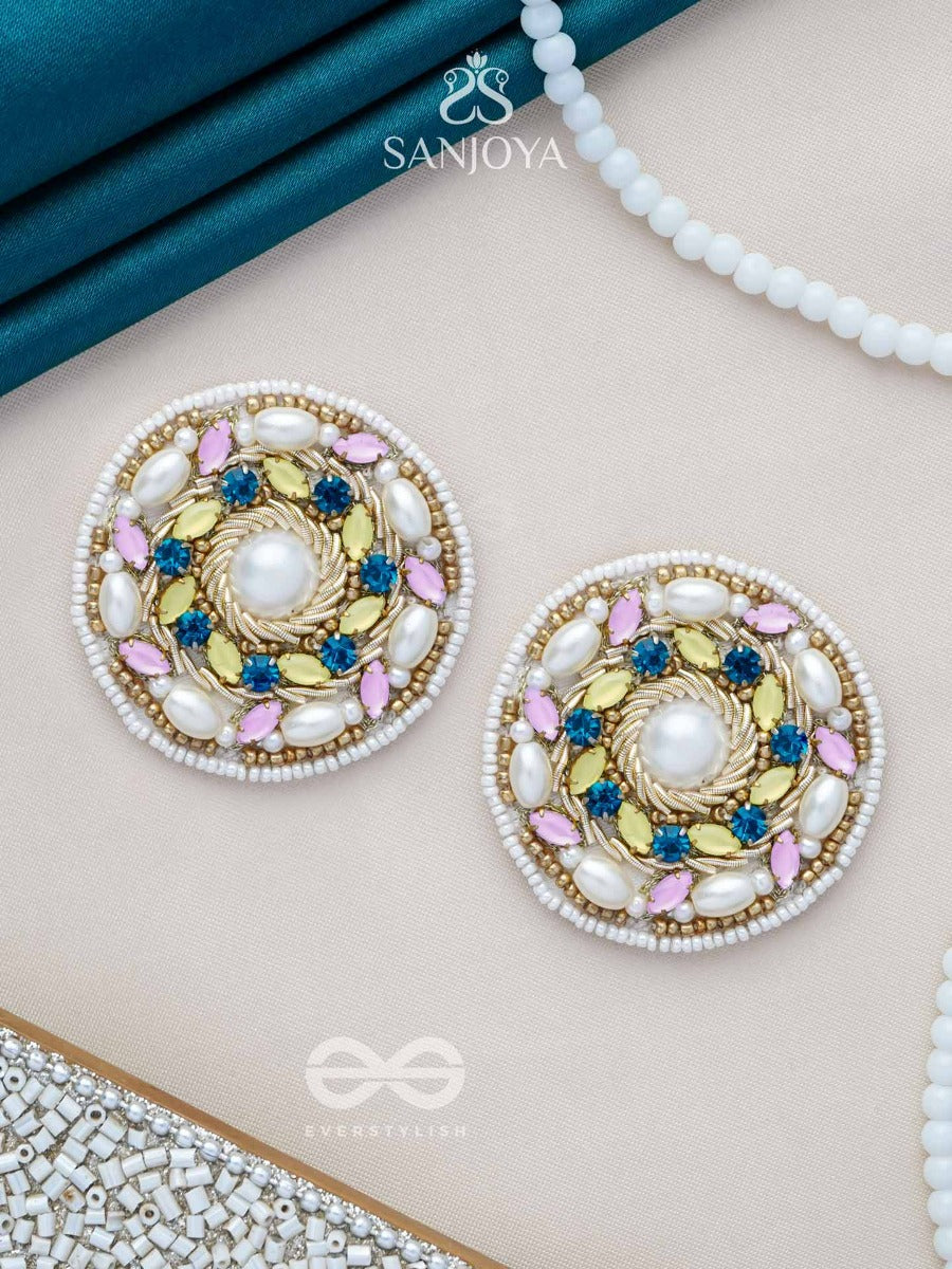 Bhanemi- The Circle Of Light- Pearls And Stones Embroidered Earrings