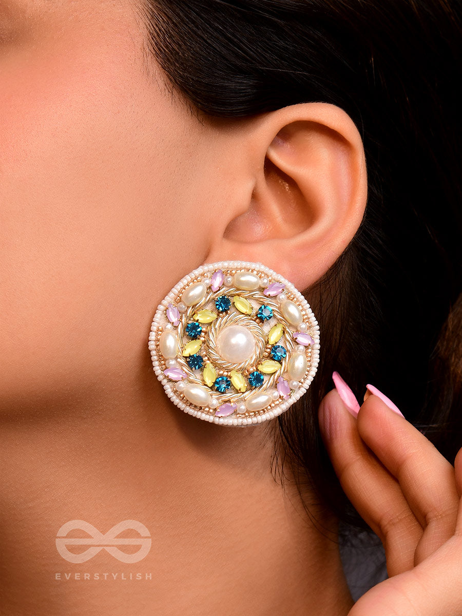 Bhanemi- The Circle Of Light- Pearls And Stones Embroidered Earrings