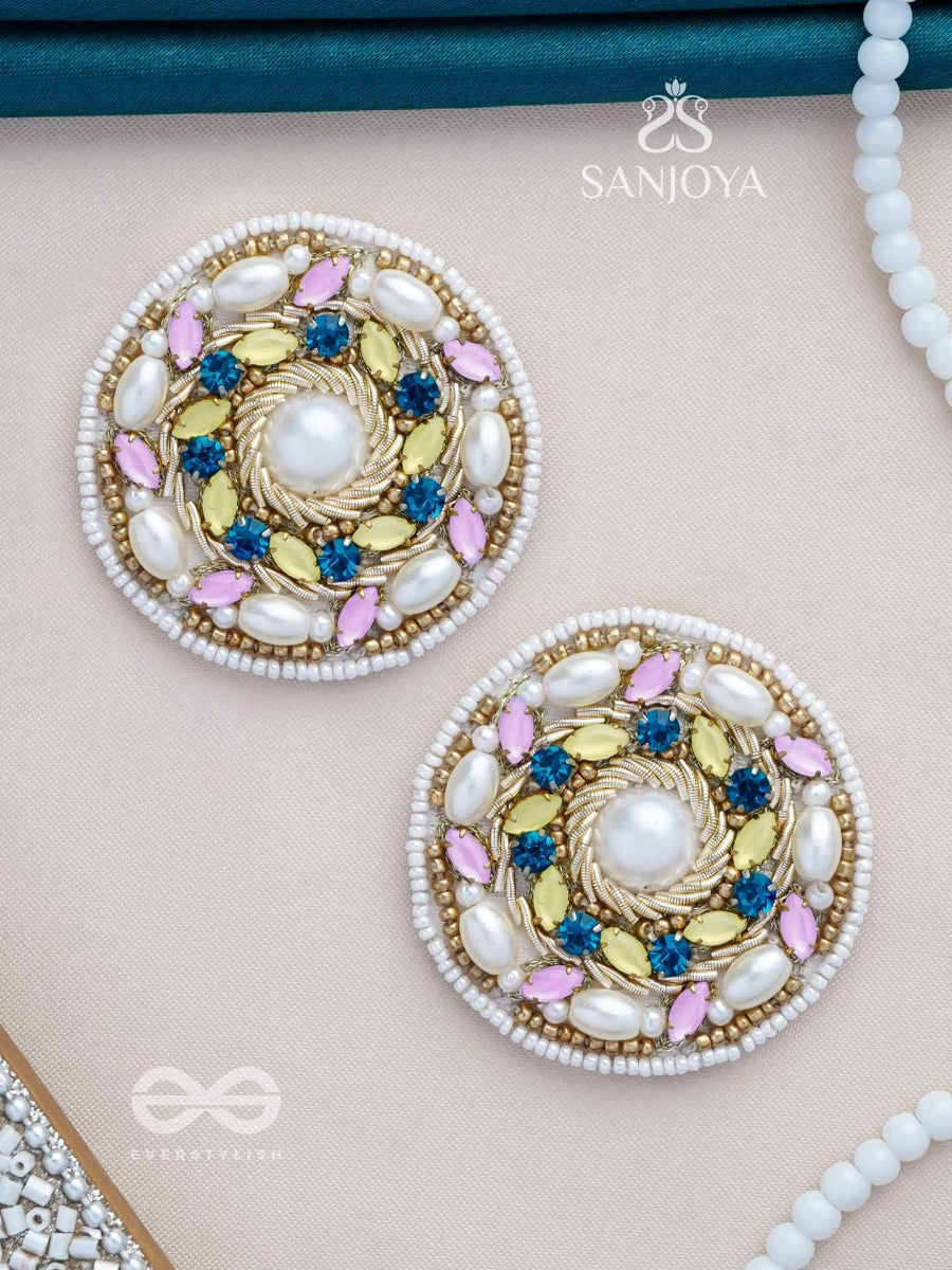 Bhanemi- The Circle Of Light- Pearls And Stones Embroidered Earrings