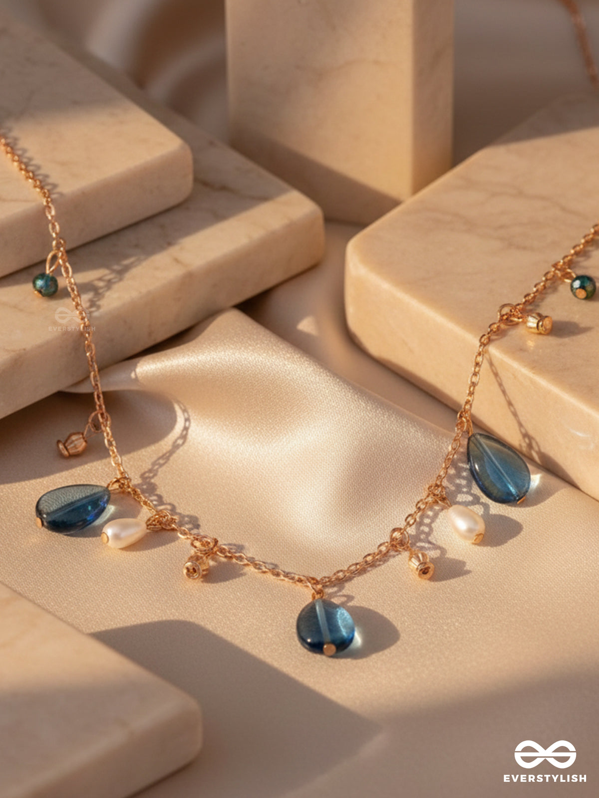The Jade Oysters- Golden Embellished Necklace With Anti-Tarnish Coating