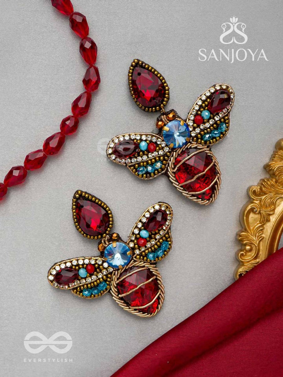 Prabhakita- The Dazzling Firefly- Stones And Glass Beads Embroidered Statement Earrings