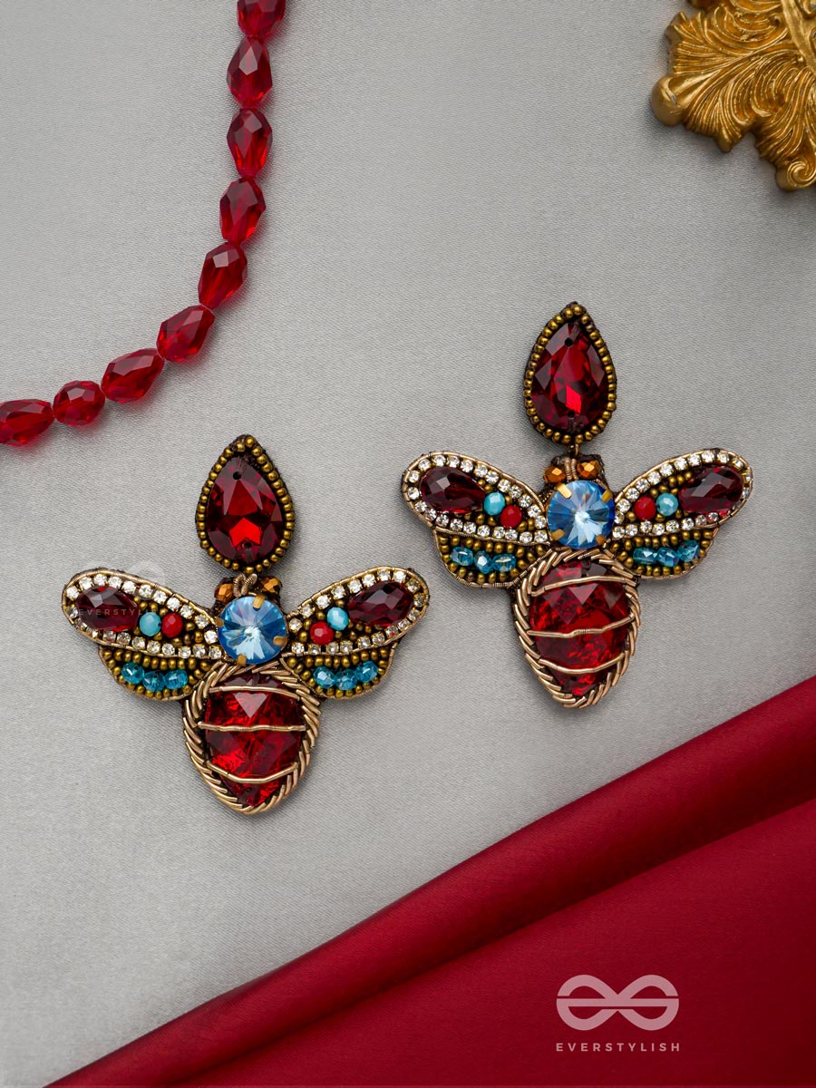 Prabhakita- The Dazzling Firefly- Stones And Glass Beads Embroidered Statement Earrings