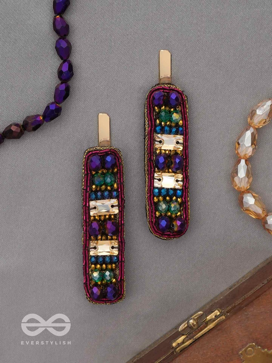 Amaanta- The Night Sky- Stones And Glass Beads Embroidered Hair Clips