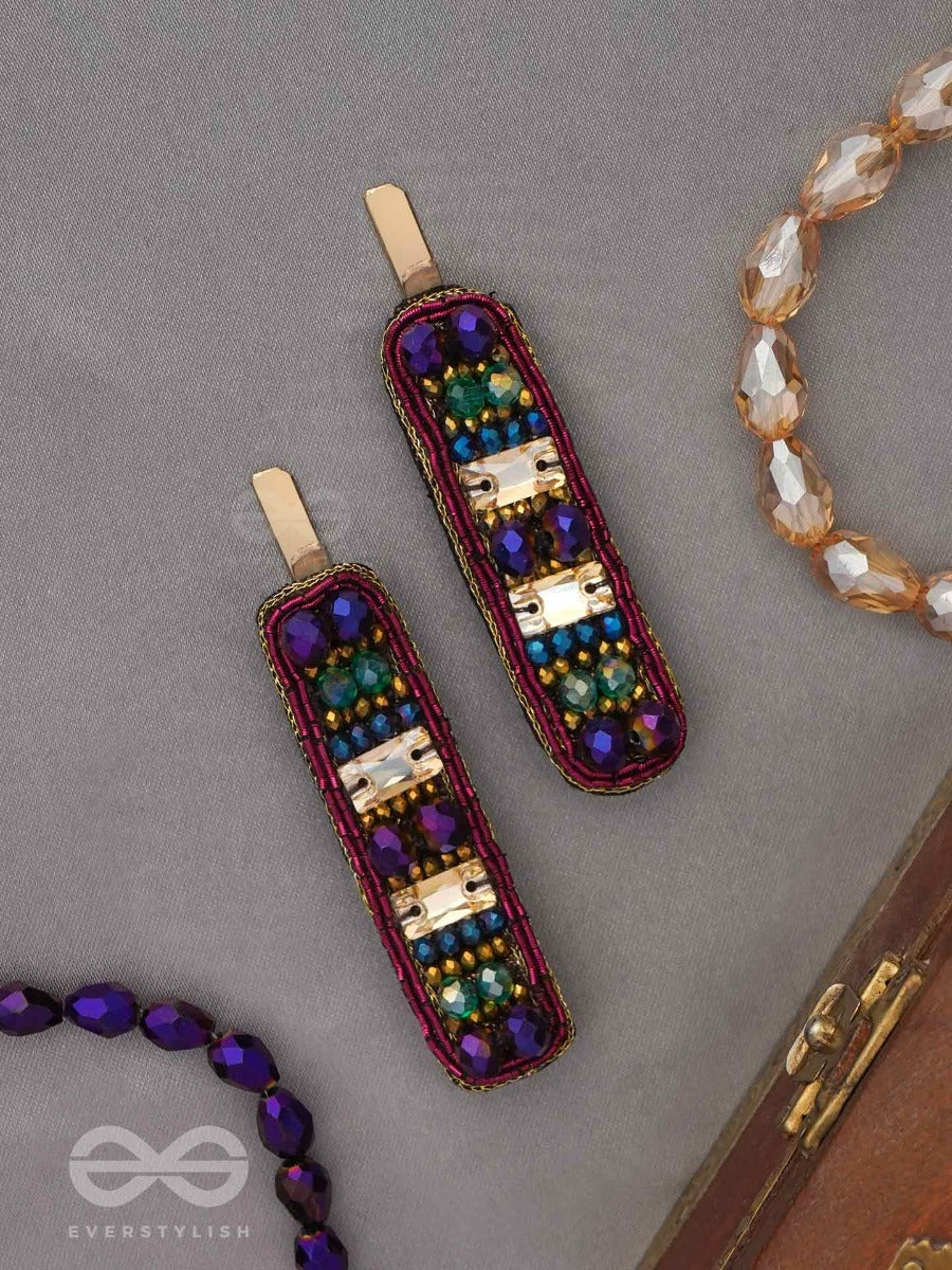Amaanta- The Night Sky- Stones And Glass Beads Embroidered Hair Clips