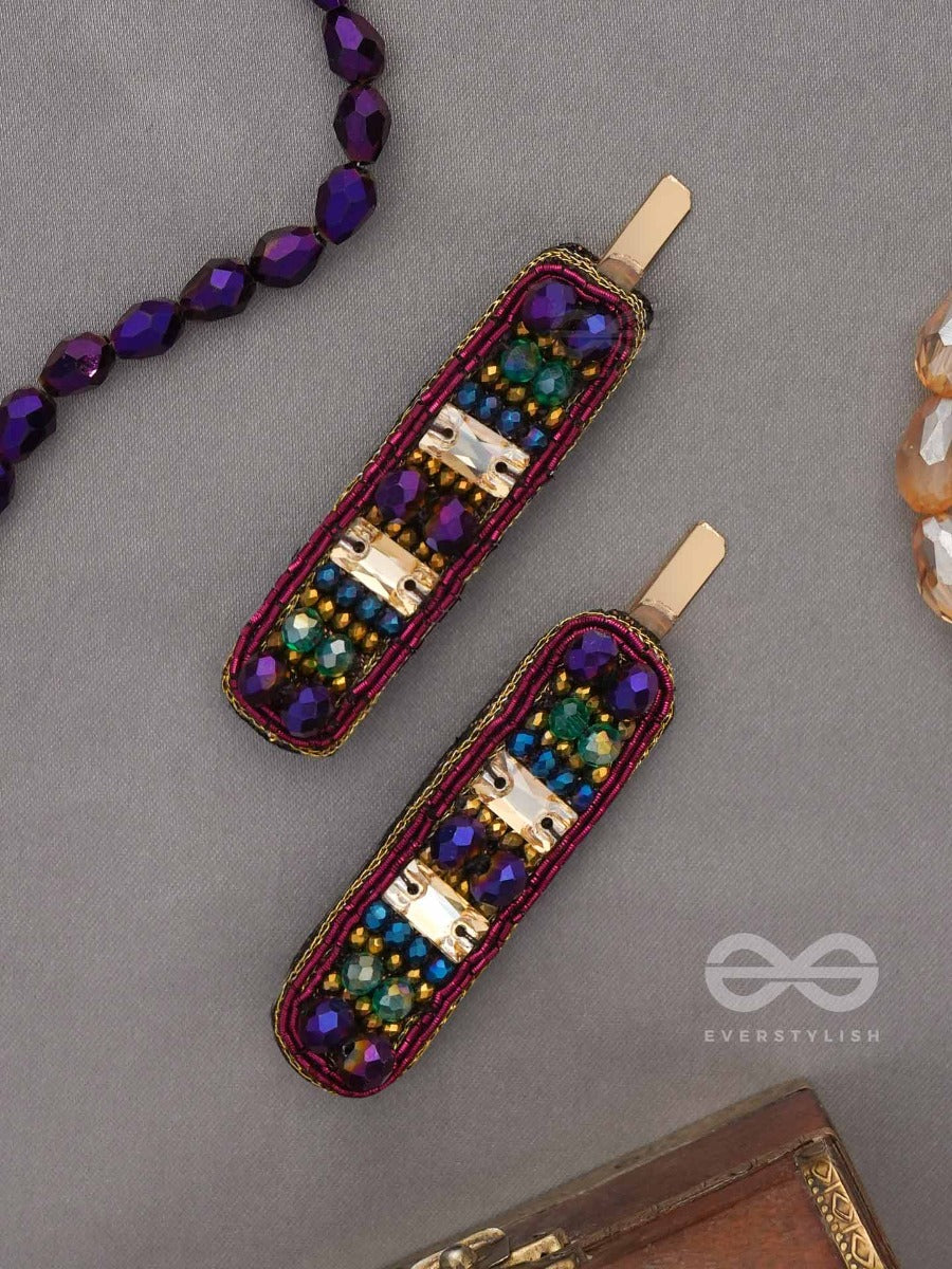 Amaanta- The Night Sky- Stones And Glass Beads Embroidered Hair Clips