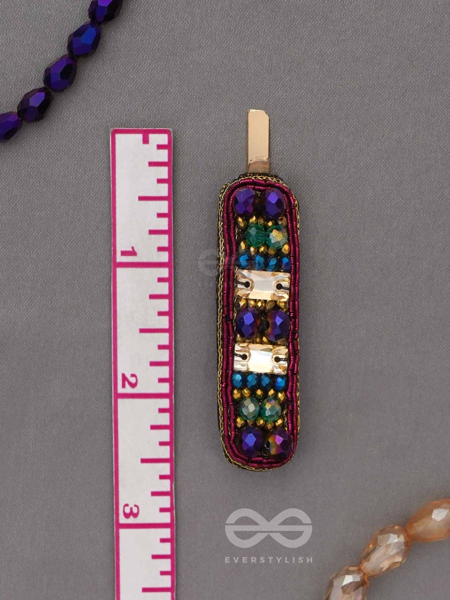 Amaanta- The Night Sky- Stones And Glass Beads Embroidered Hair Clips