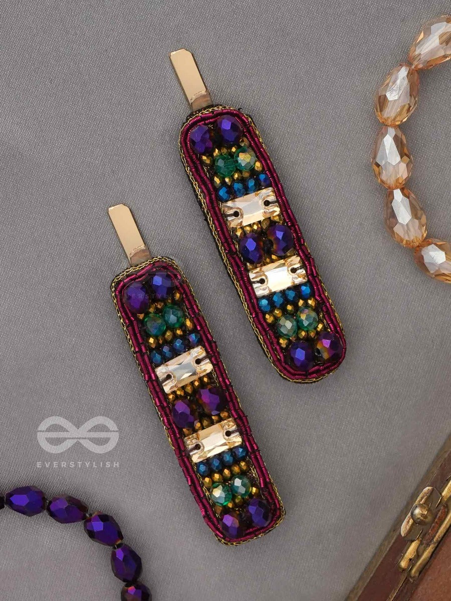 Amaanta- The Night Sky- Stones And Glass Beads Embroidered Hair Clips
