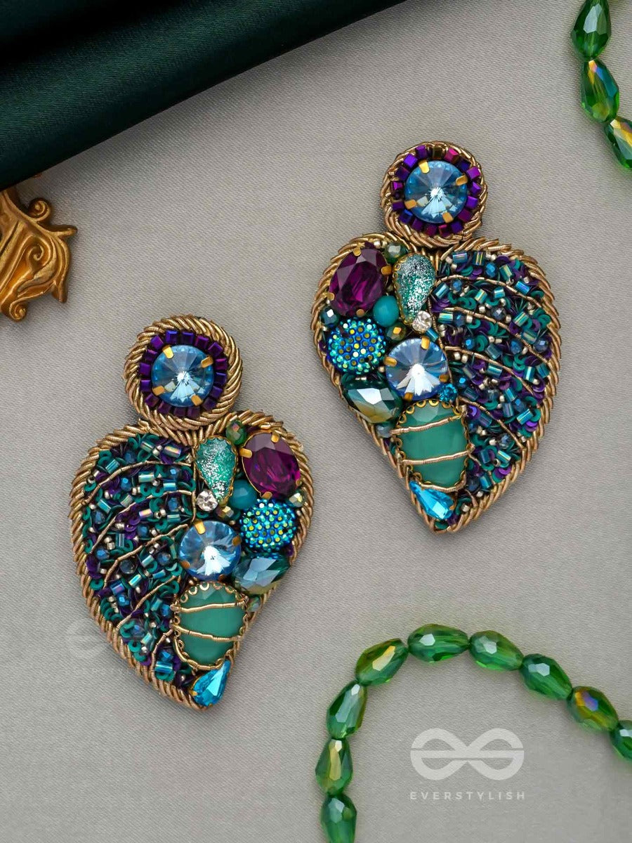 Samvartika- The Lotus Leaf- Stones, Sequins And Beads Embroidered Statement Earrings
