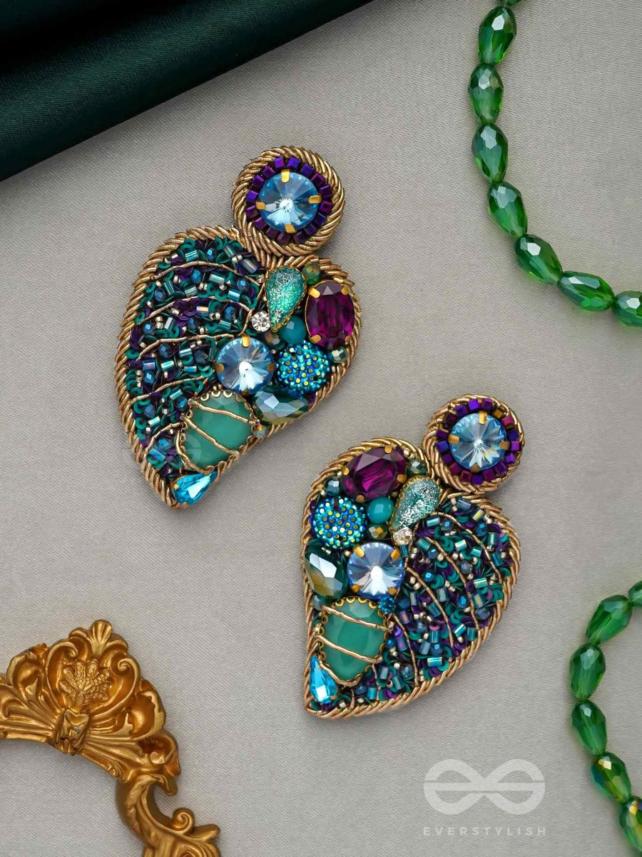Samvartika- The Lotus Leaf- Stones, Sequins And Beads Embroidered Statement Earrings