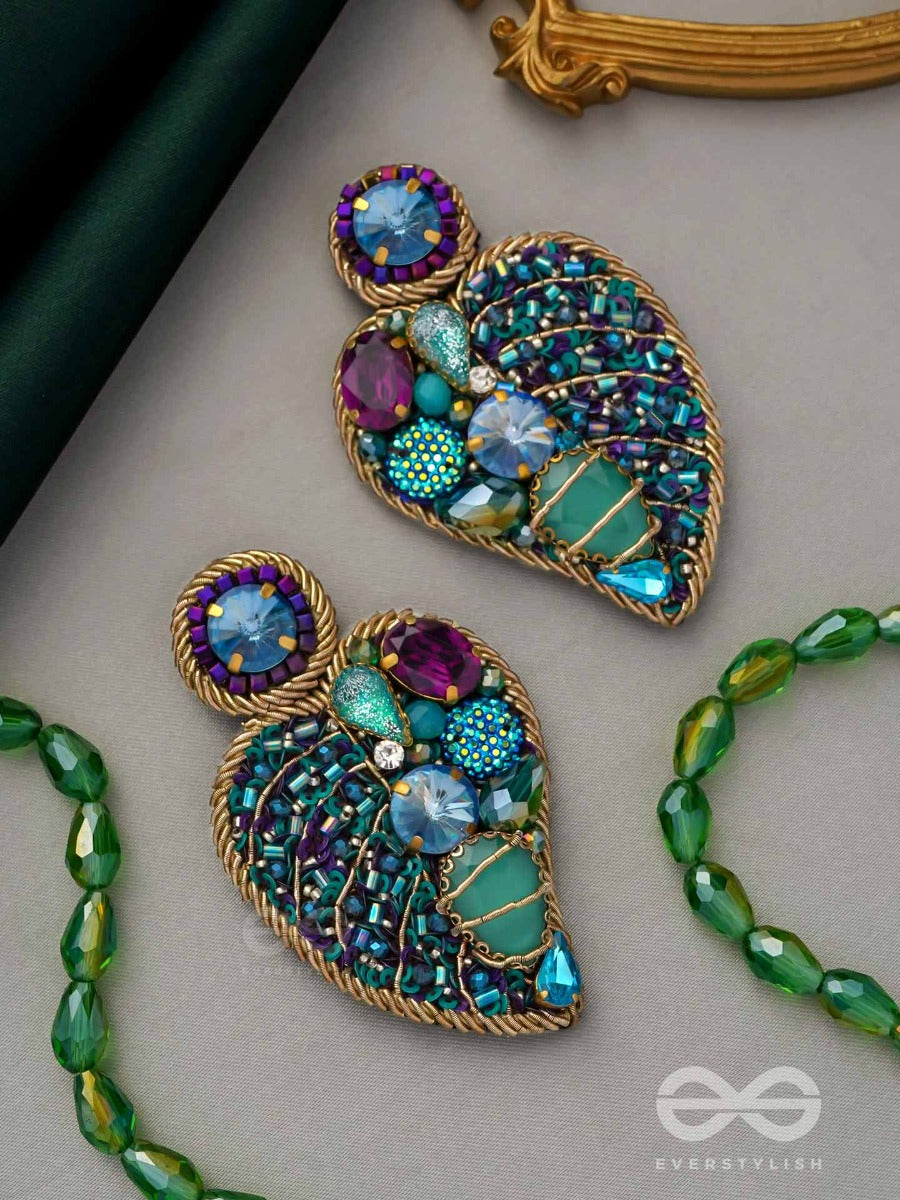 Samvartika- The Lotus Leaf- Stones, Sequins And Beads Embroidered Statement Earrings