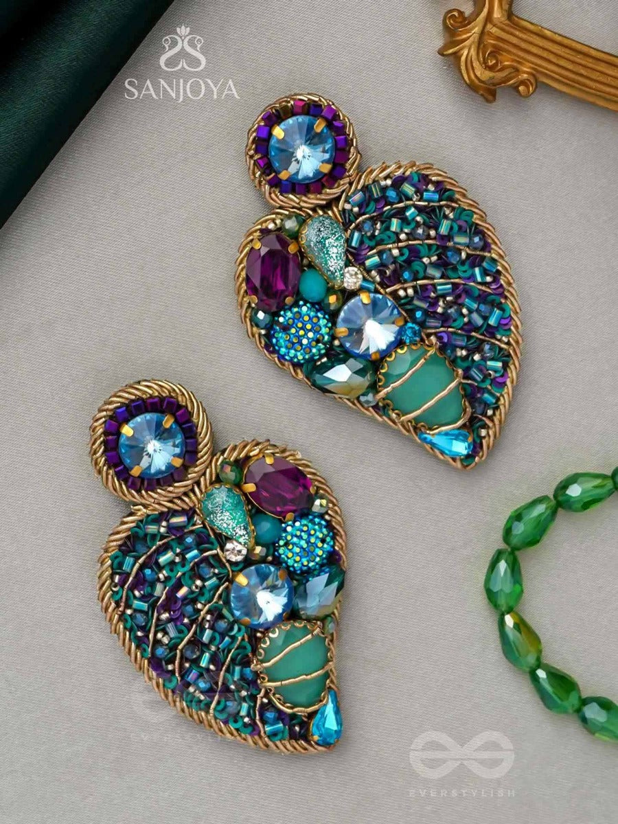 Samvartika- The Lotus Leaf- Stones, Sequins And Beads Embroidered Statement Earrings