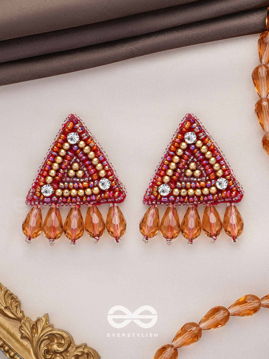 Chaitya- The Cryptic Pyramid- Stones, Glass Drops And Beads Embroidered Stud Earrings