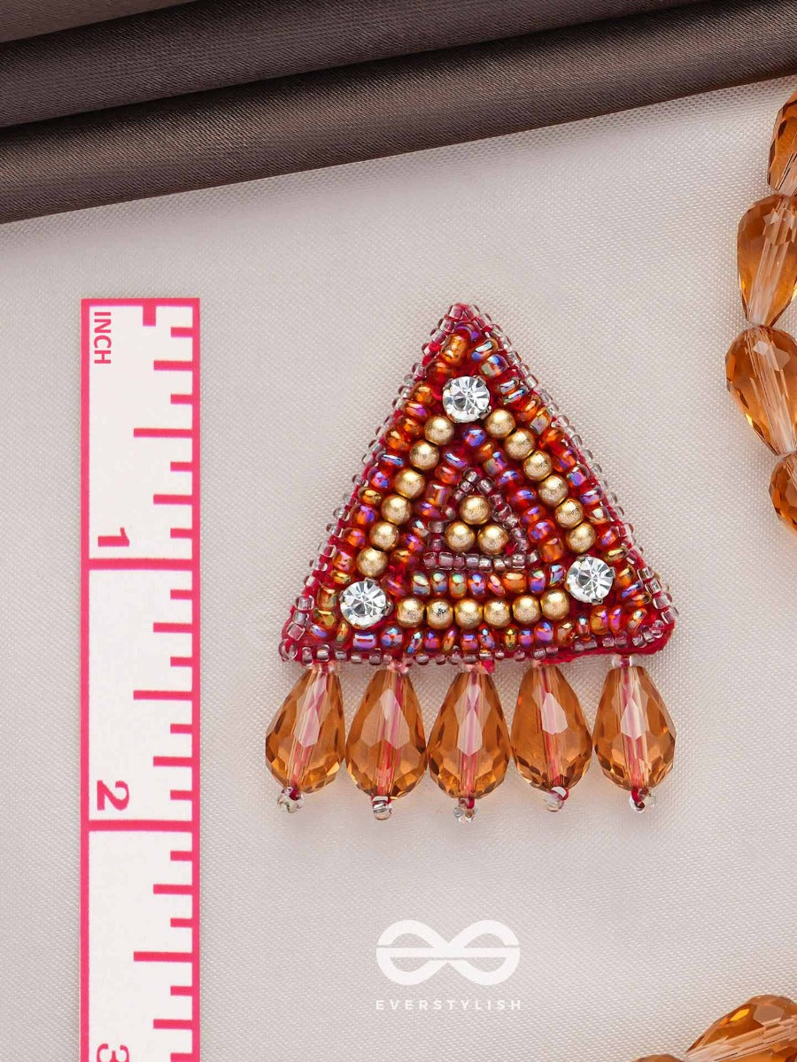 Chaitya- The Cryptic Pyramid- Stones, Glass Drops And Beads Embroidered Stud Earrings