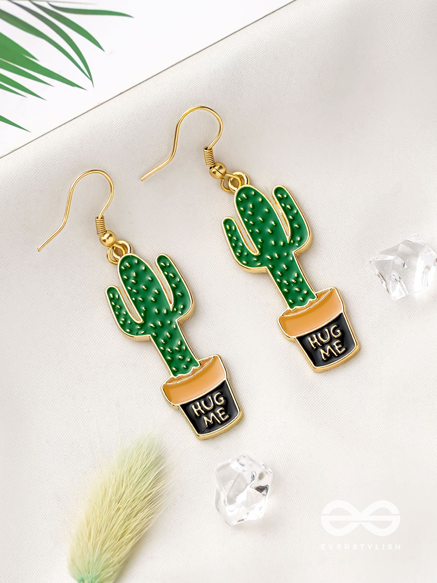 The Desert's Rose- Golden Cactus Enamelled Earrings