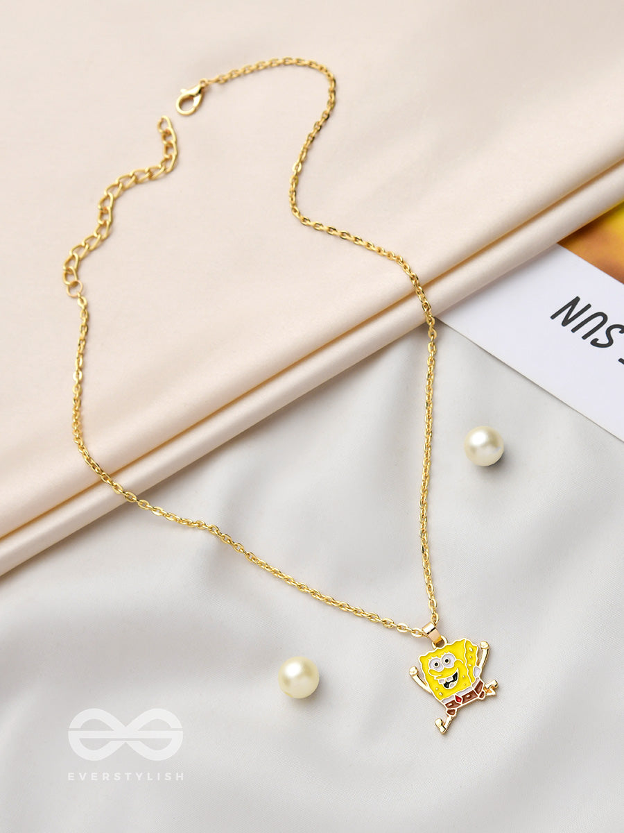The Sprinting Spongebob- Golden Embellished Necklace With Anti-Tarnish Coating