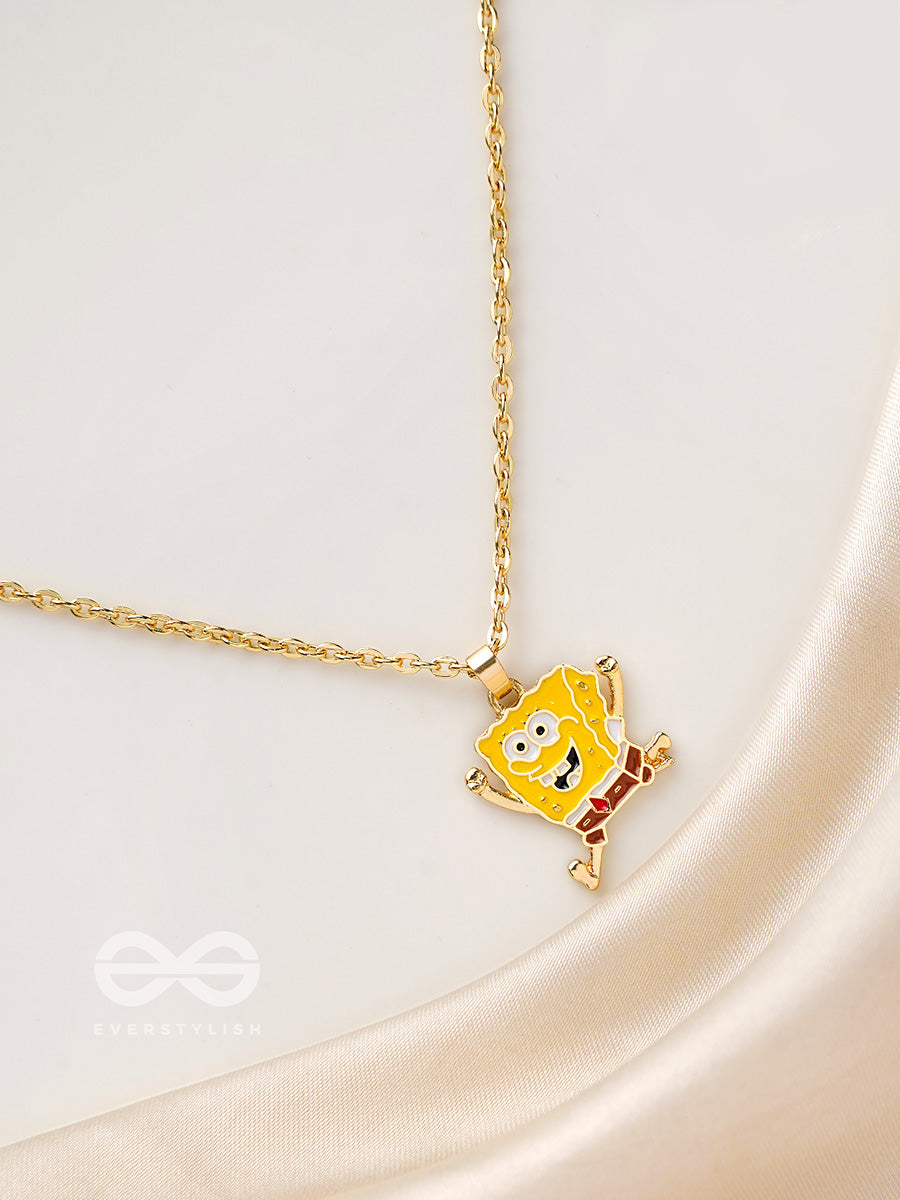 The Sprinting Spongebob- Golden Embellished Necklace With Anti-Tarnish Coating