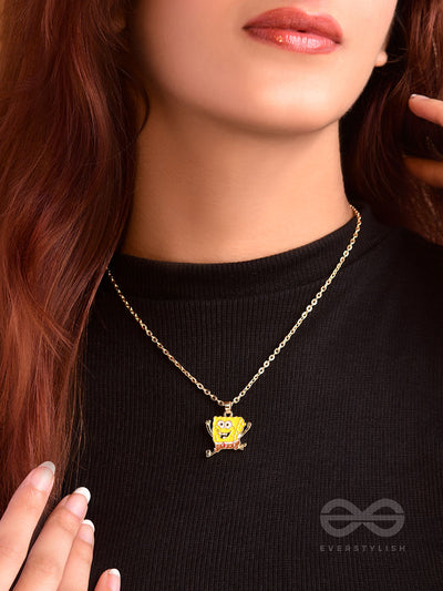 The Sprinting Spongebob- Golden Embellished Necklace With Anti-Tarnish Coating