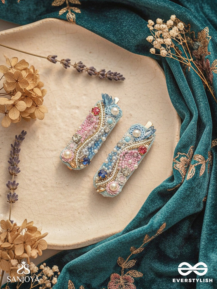 Velaam- Sea And Beach- Stones, Sequins And Beads Embroidered Hair Clips