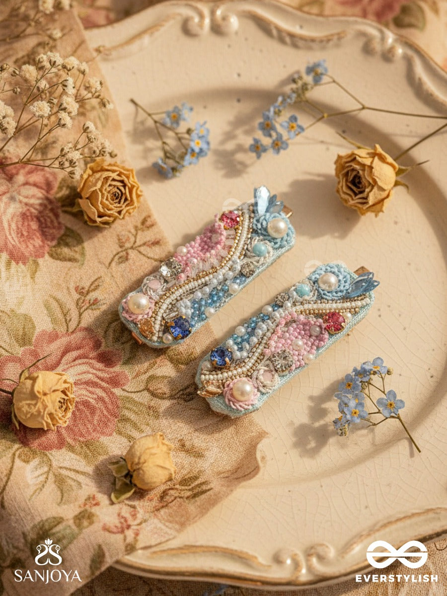 Velaam- Sea And Beach- Stones, Sequins And Beads Embroidered Hair Clips