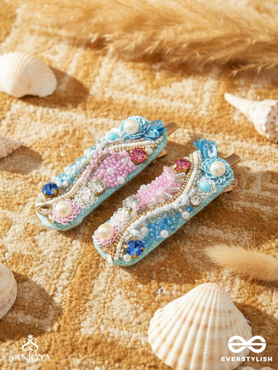 Velaam- Sea And Beach- Stones, Sequins And Beads Embroidered Hair Clips