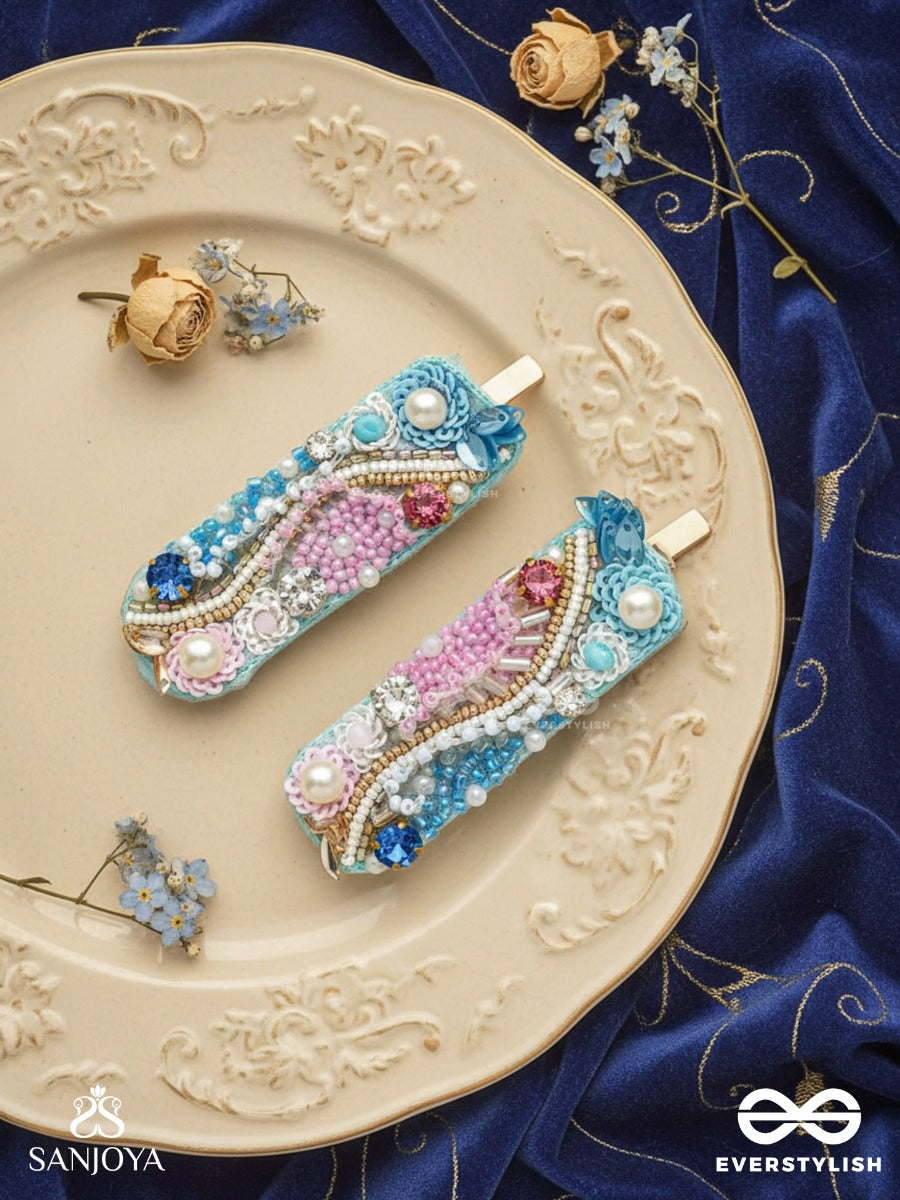 Velaam- Sea And Beach- Stones, Sequins And Beads Embroidered Hair Clips