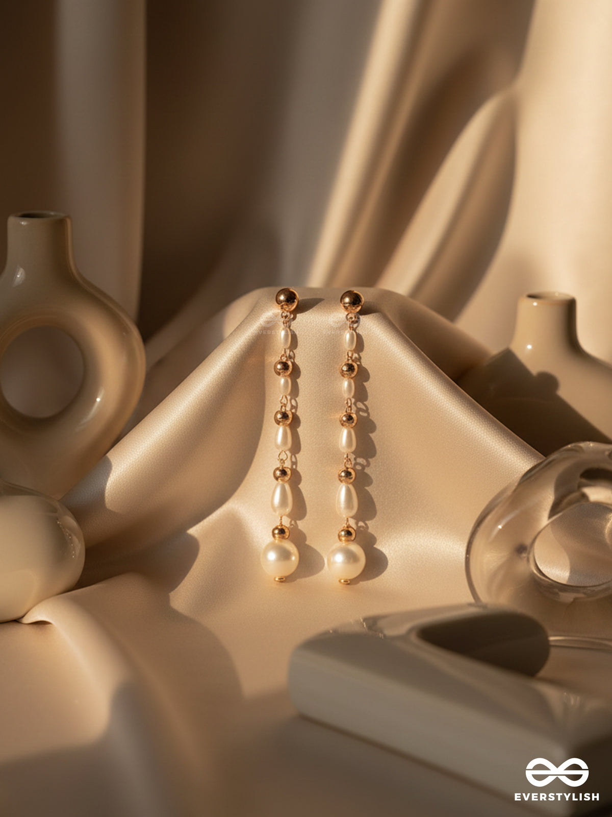 The Pearlescent Drops - Golden Pearls Earrings