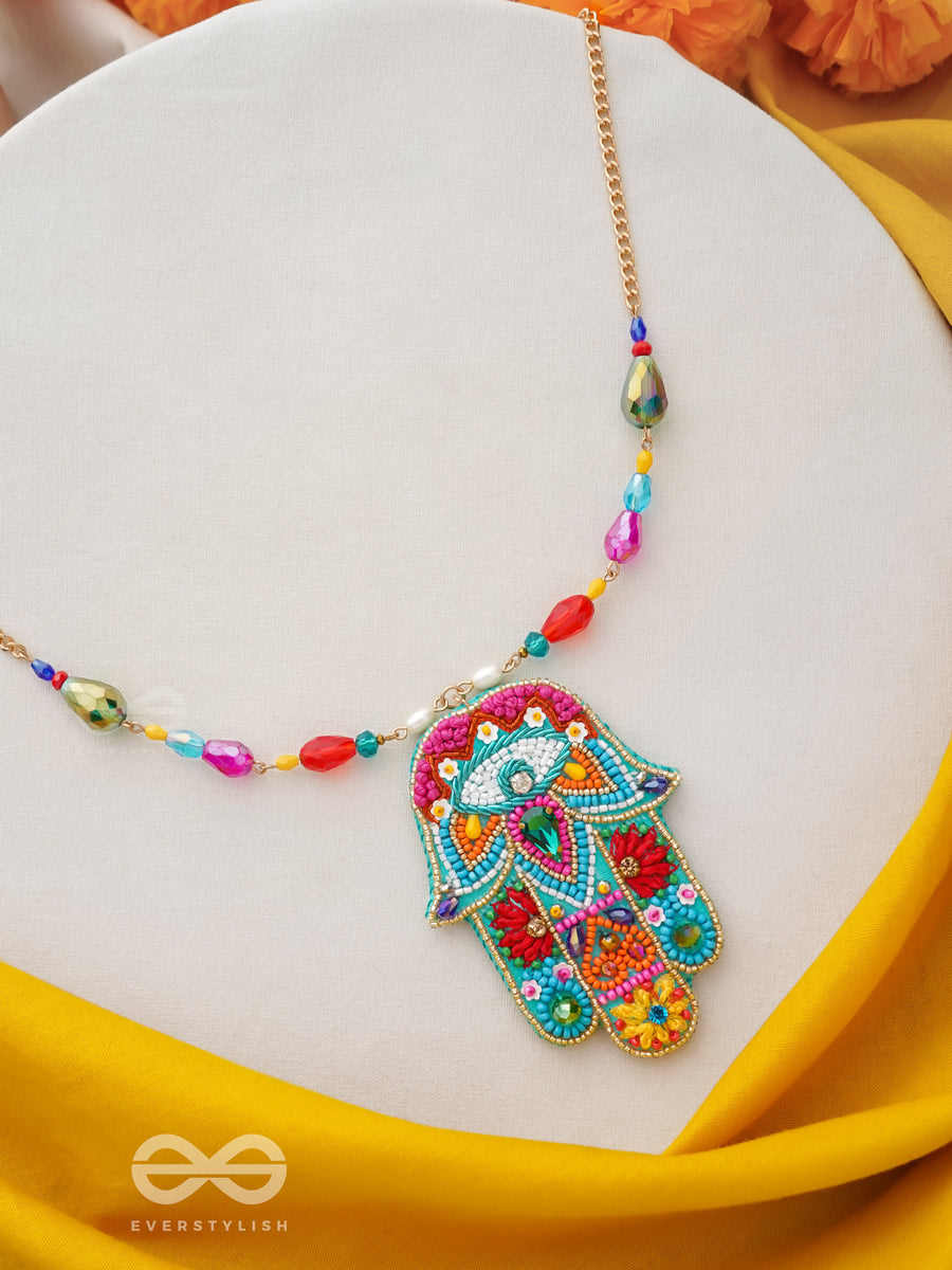 Hiranyapani- The Glorious Hand- Stones, Sequins And Resham Embroidered Necklace
