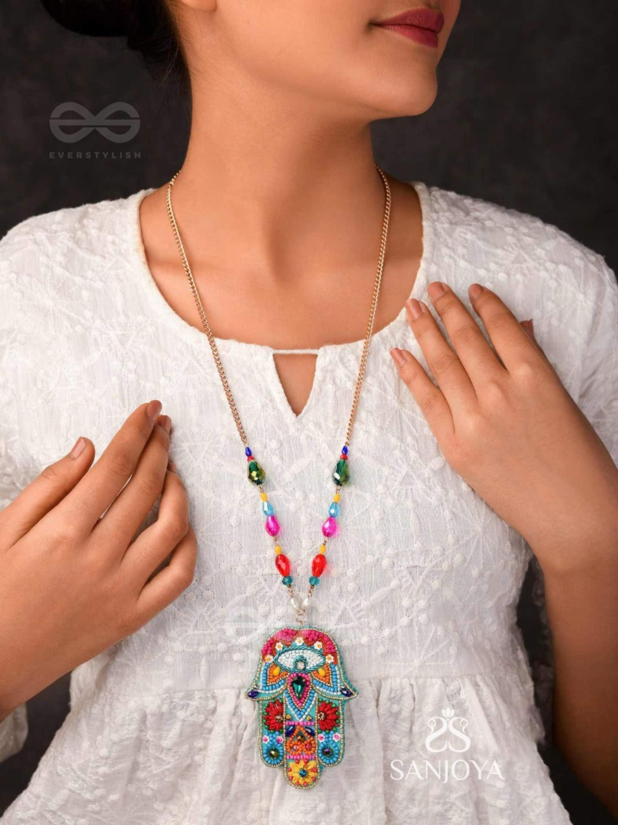 Hiranyapani- The Glorious Hand- Stones, Sequins And Resham Embroidered Necklace
