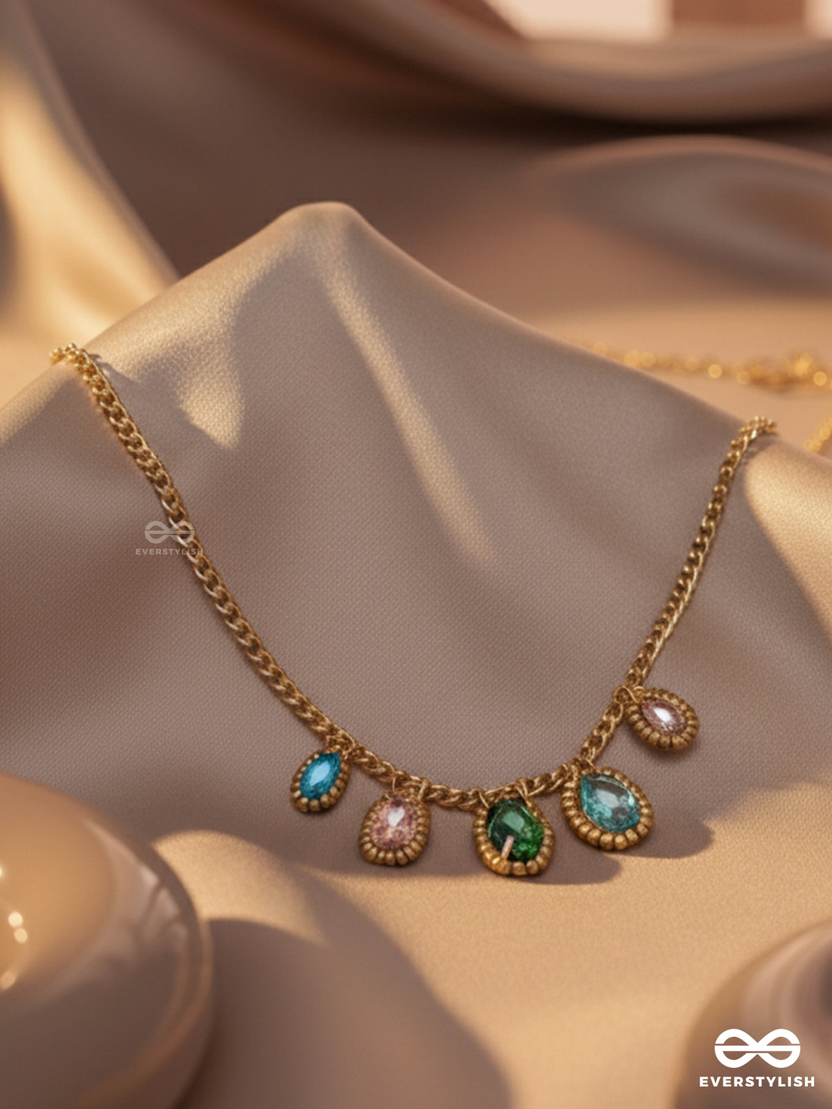 The Shining Stars- Golden Embellished Necklace With Anti-Tarnish Coating