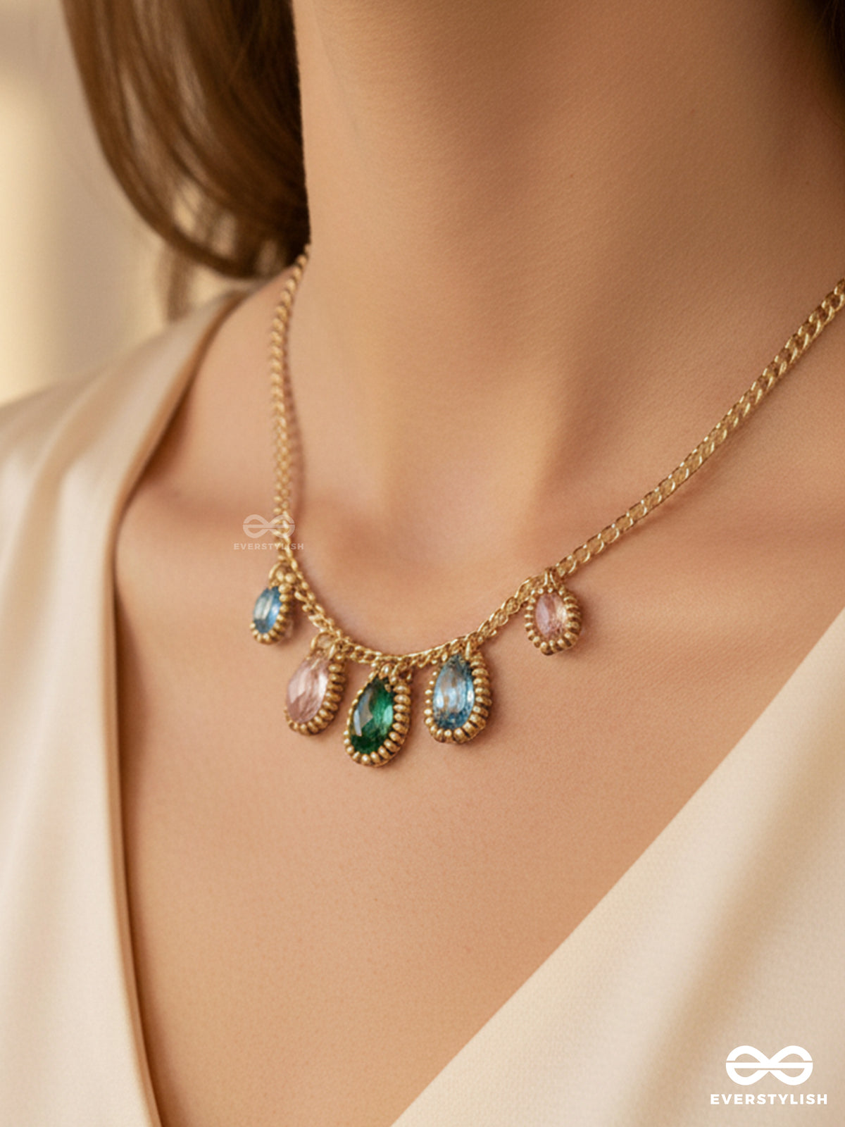 The Shining Stars- Golden Embellished Necklace With Anti-Tarnish Coating