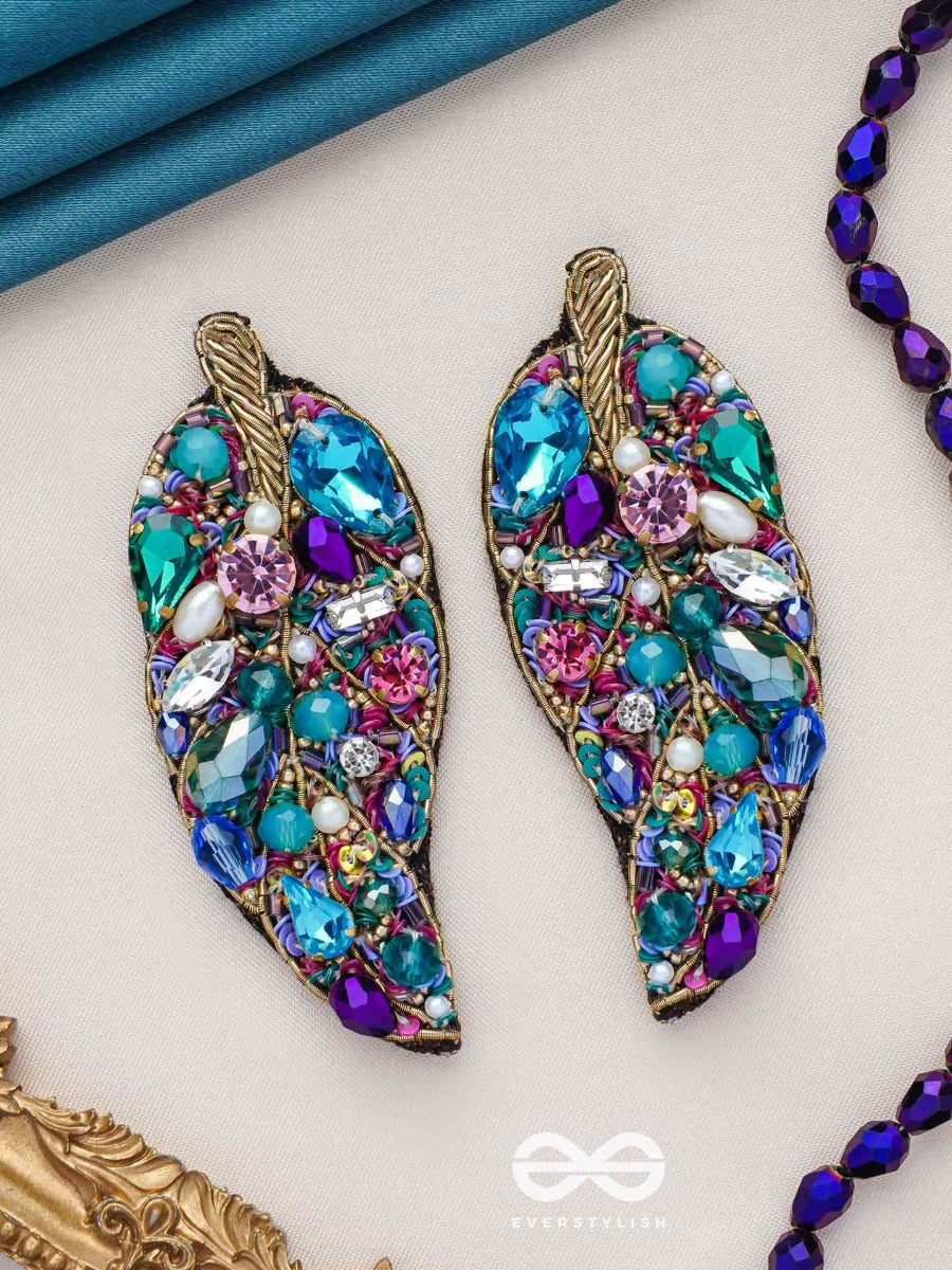 Parnila- The Lovely Leaf- Stones, Sequins And Glass Beads Embroidered Stud Earrings