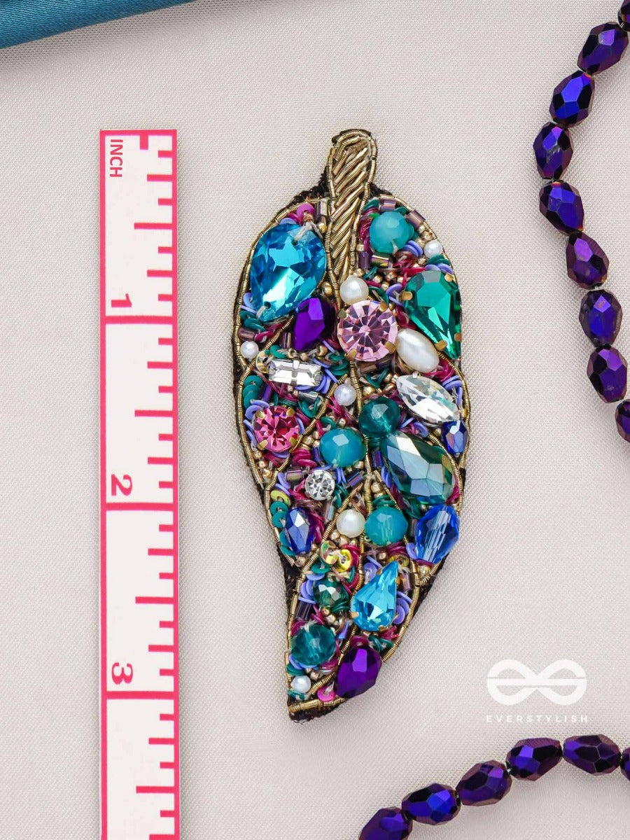 Parnila- The Lovely Leaf- Stones, Sequins And Glass Beads Embroidered Stud Earrings