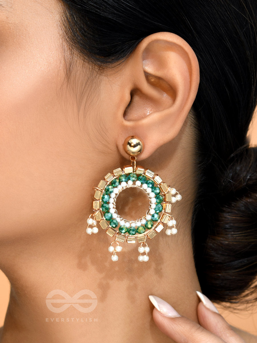 The Emerald Orbits- Golden Embellished Earrings