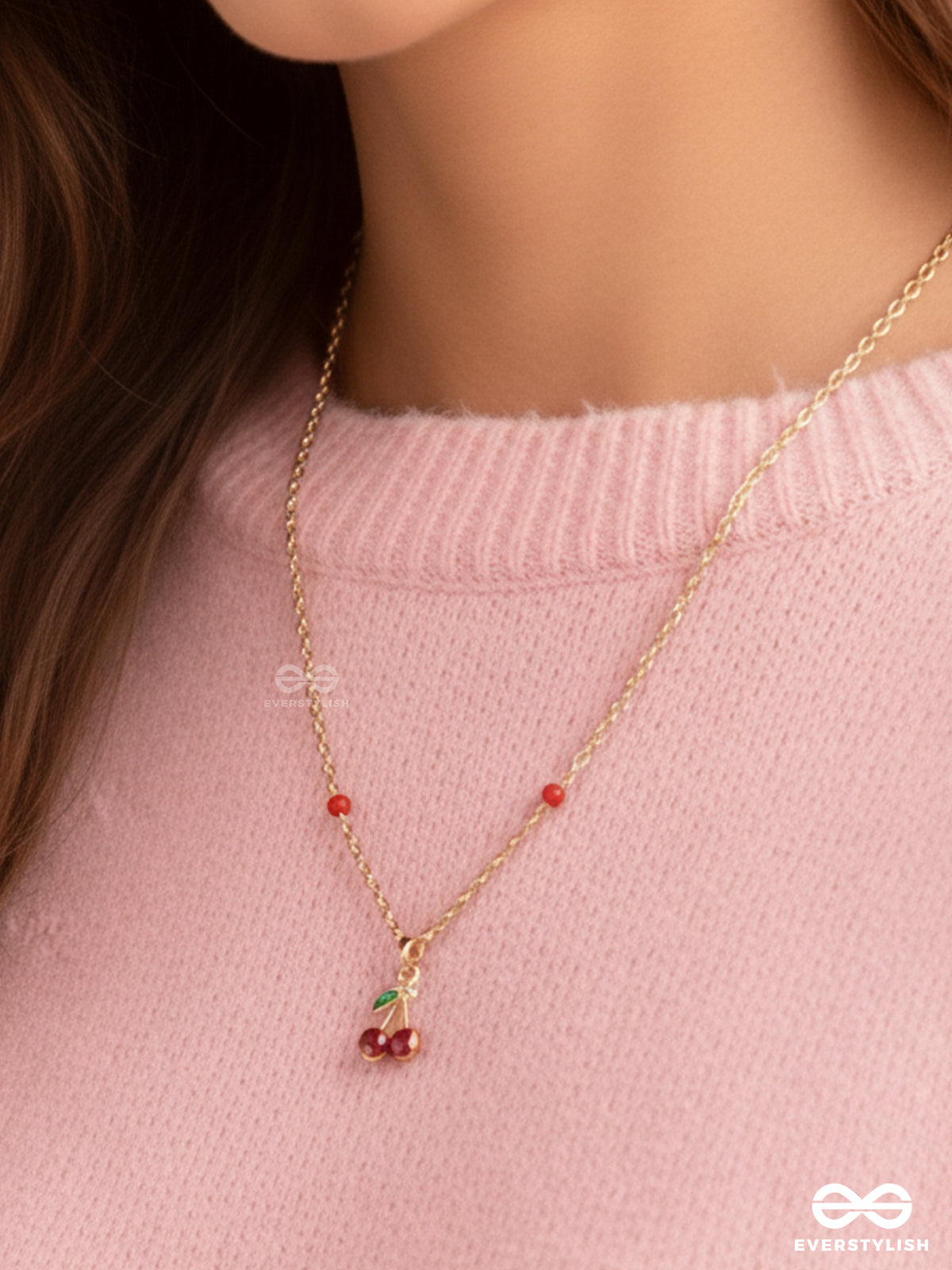 Cherry On The Cake- Golden Embellished Necklace With Anti-Tarnish Coating