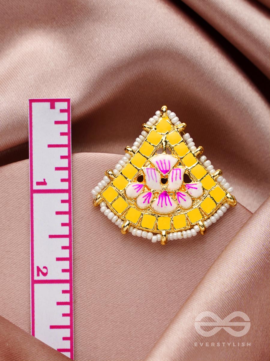 The Lotus Temple- Enamelled Statement Stud Earrings(Cadmium Yellow)