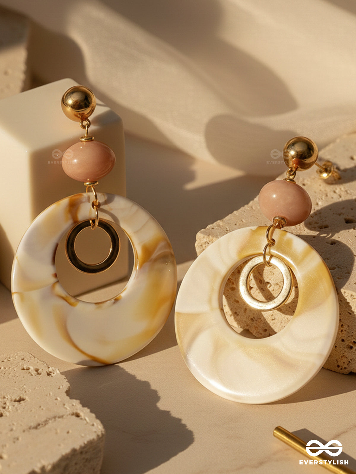 The Beige Wonder- Golden Embellished Sandstone Earrings
