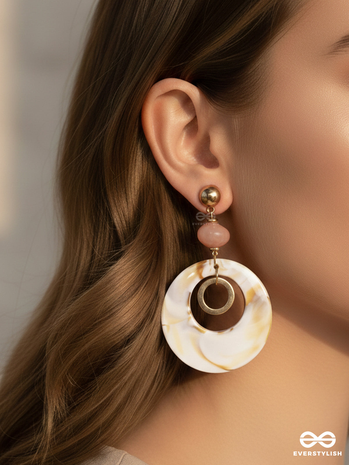 The Beige Wonder- Golden Embellished Sandstone Earrings