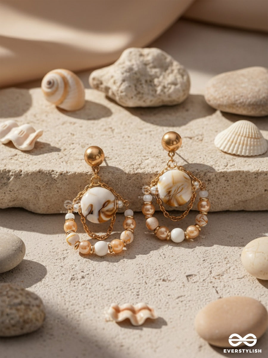 The Rosy Beach- Golden Embellished Sandstone Earrings